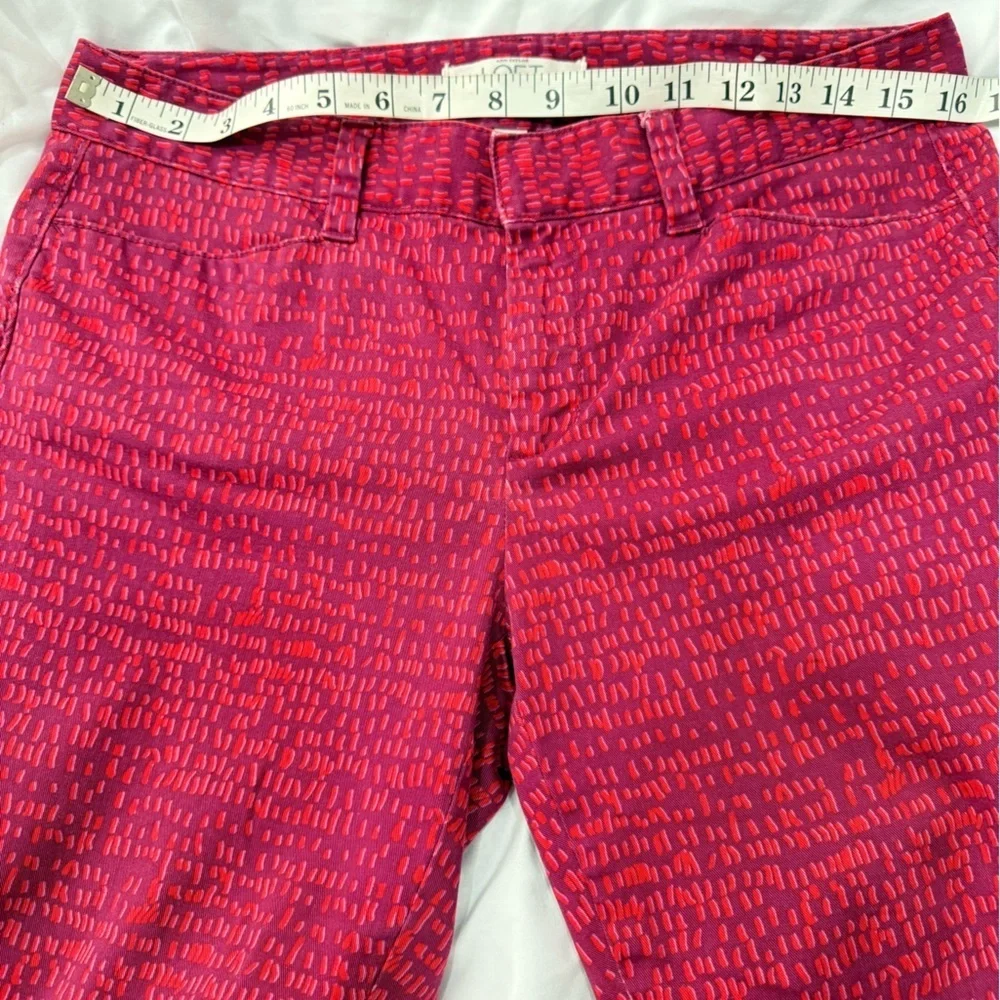 Anne Taylor Loft Marisa Vibrant Pink and Red Patterned Pants zipper slits size 6